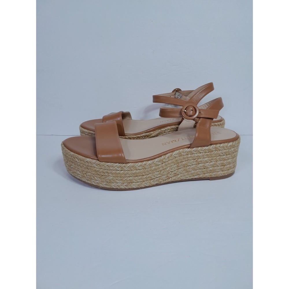 Stuart Weitzman Taborah Leather Platform Espadrilles Women 10.5 Flatform